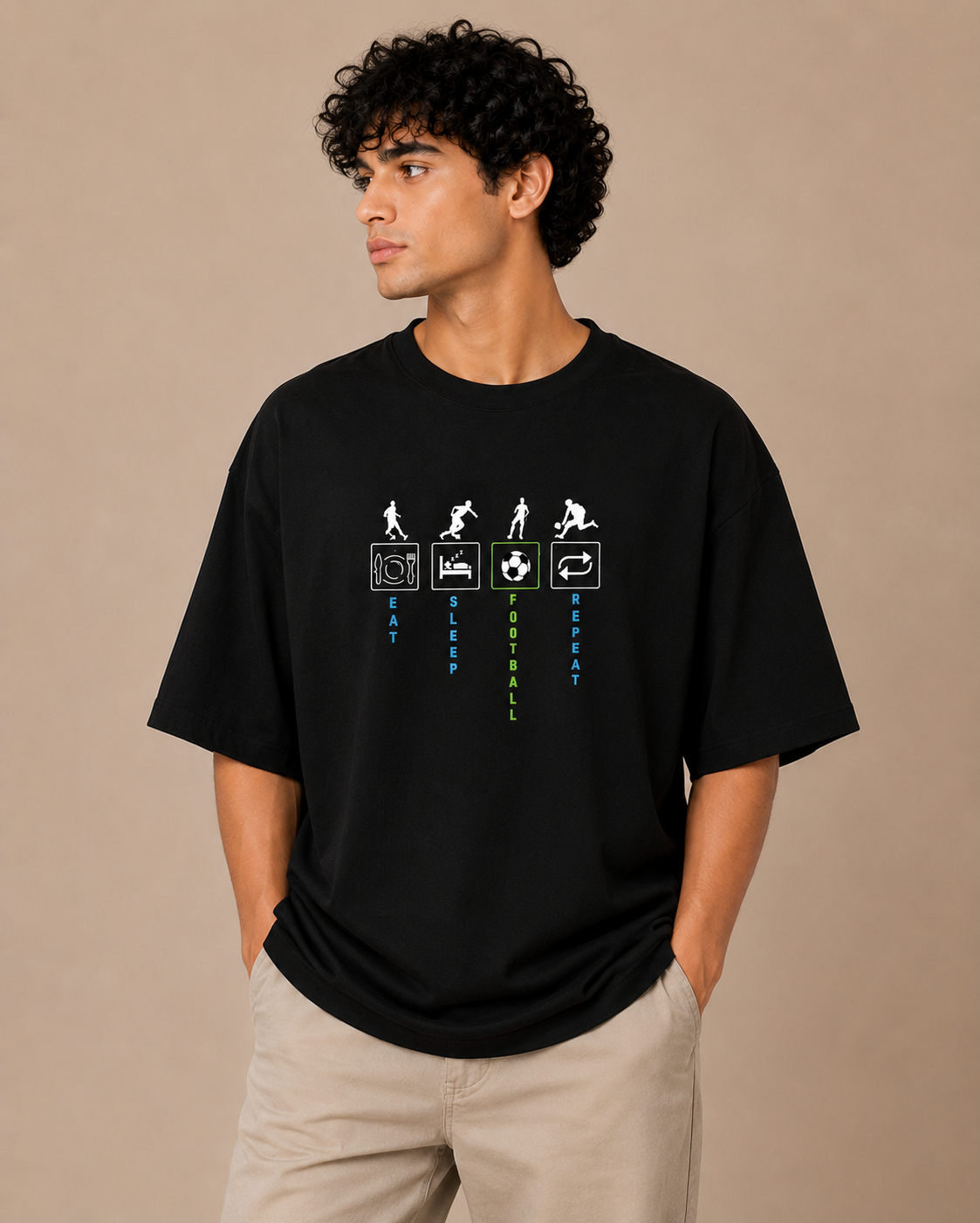 Unisex Eat Sleep Football Repeat Oversized Standard T-Shirt