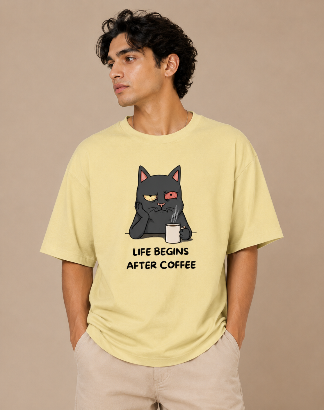 Unisex Caffeine Cat Oversized Standard T-Shirt
