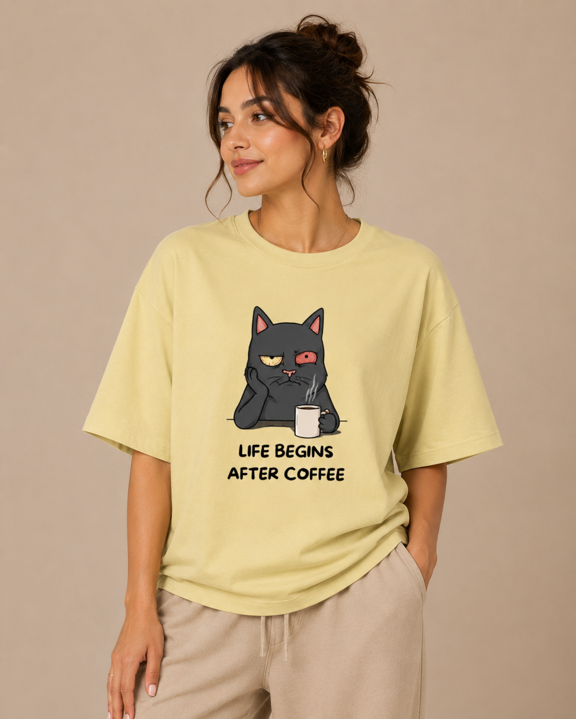 Unisex Caffeine Cat Oversized Standard T-Shirt